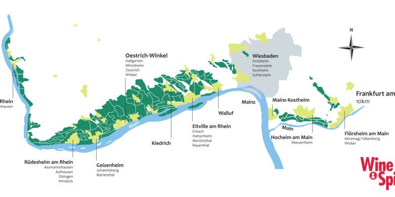 萊茵河行走的Rheingau Linie鐵路，連接了Frankfurt、Wiesbaden和Rheingau酒區的各個鄉鎮，每小時一班，方便遊走酒莊和景點。